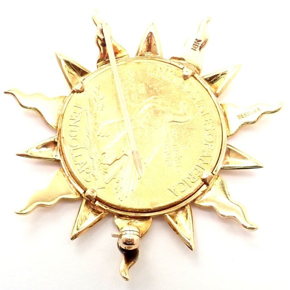 Authentic! Verdura 18k Yellow Gold 22k Yellow Gold $10 US Coin Pin Brooch - Picture 5 of 9
